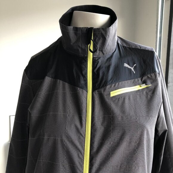 Puma Sport Lifestyle Athletic Full Zip Check Windbreaker Jacket Gry Blk Sz M - Picture 2 of 10
